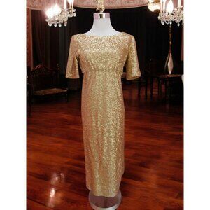 Gold Sequin BreeLena Dress Vintage Style Small Formal Gown